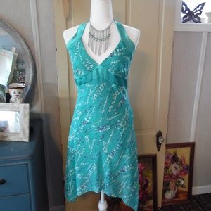 Halter Floral Empire Waist Sun Dress w/ Assym. Hem